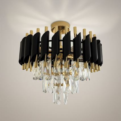 Επιφανειακό φωτιστικό οροφής CRISTAL 5xE14/10W/230V Ø 38 εκ. μαύρο/χρυσό