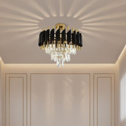 Επιφανειακό φωτιστικό οροφής CRISTAL 5xE14/10W/230V Ø 38 εκ. μαύρο/χρυσό