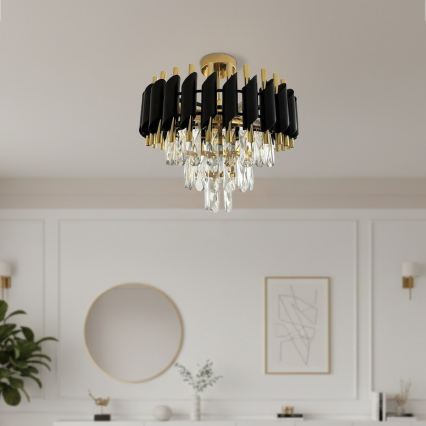 Επιφανειακό φωτιστικό οροφής CRISTAL 5xE14/10W/230V Ø 38 εκ. μαύρο/χρυσό