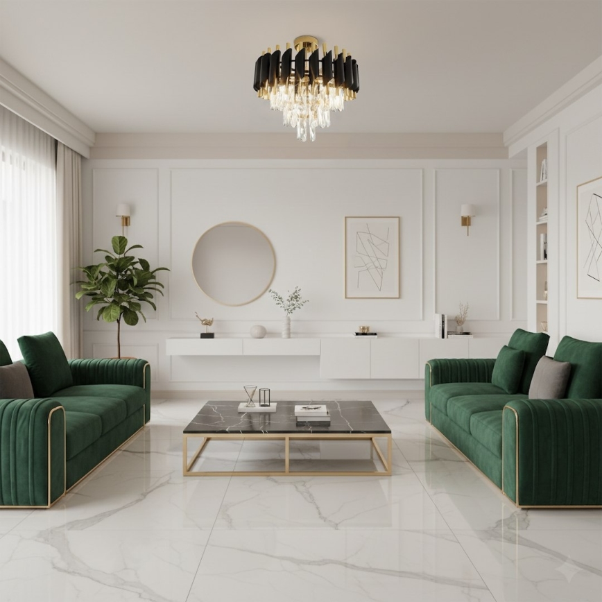 Επιφανειακό φωτιστικό οροφής CRISTAL 5xE14/10W/230V Ø 38 εκ. μαύρο/χρυσό
