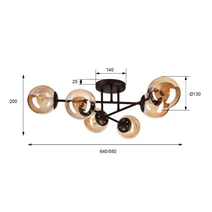 Επιφανειακό φωτιστικό οροφής MALENA 6xE14/5W/230V καφέ/καπνιστό μπεζ