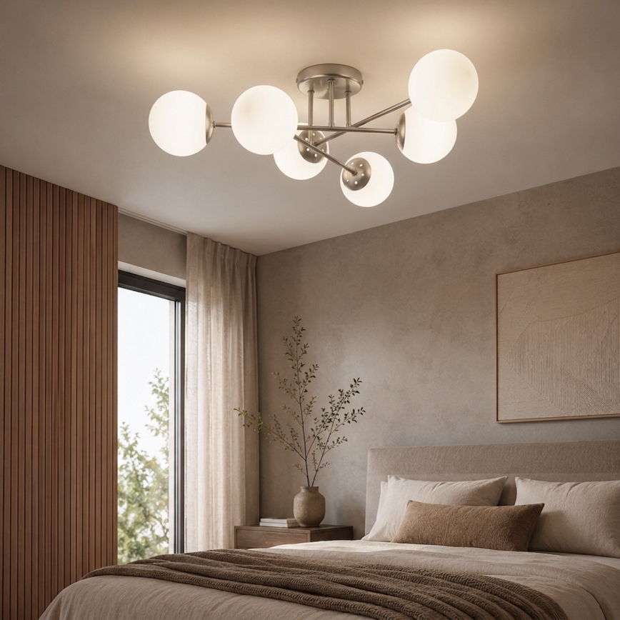 Επιφανειακό φωτιστικό οροφής MALENA 6xE14/5W/230V ματ χρώμιο/λευκό