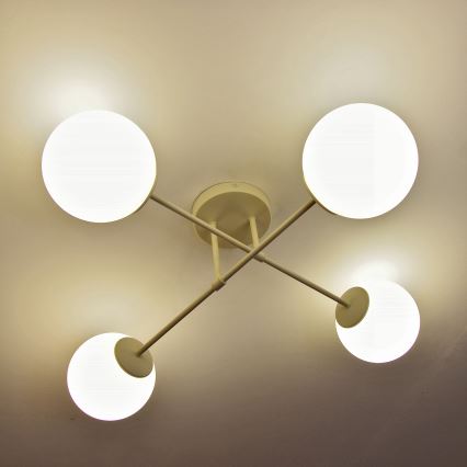 Επιφανειακό φωτιστικό οροφής MOON 4xE27/15W/230V σε κρεμ απόχρωση