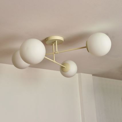 Επιφανειακό φωτιστικό οροφής MOON 4xE27/15W/230V σε κρεμ απόχρωση