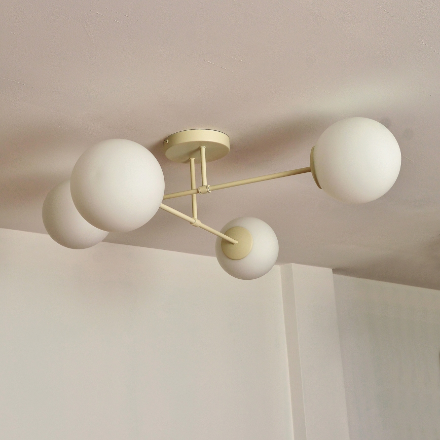 Επιφανειακό φωτιστικό οροφής MOON 4xE27/15W/230V σε κρεμ απόχρωση