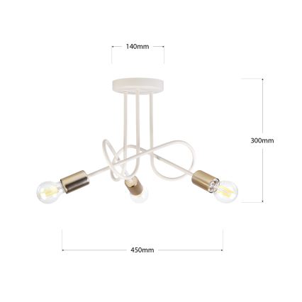 Επιφανειακό φωτιστικό οροφής OXFORD 3xE27/15W/230V ορείχαλκο/λευκό