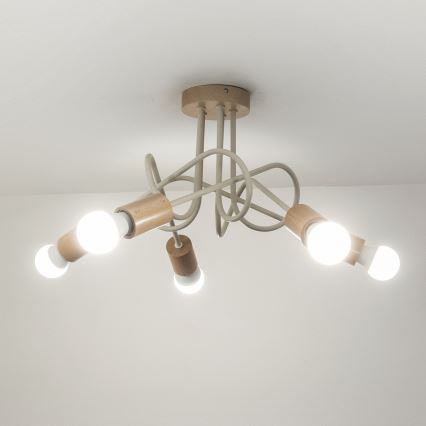 Επιφανειακό φωτιστικό οροφής OXFORD 5xE27/15W/230V πεύκο/κρεμ