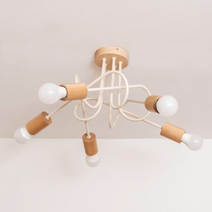 Επιφανειακό φωτιστικό οροφής OXFORD 5xE27/15W/230V πεύκο/κρεμ