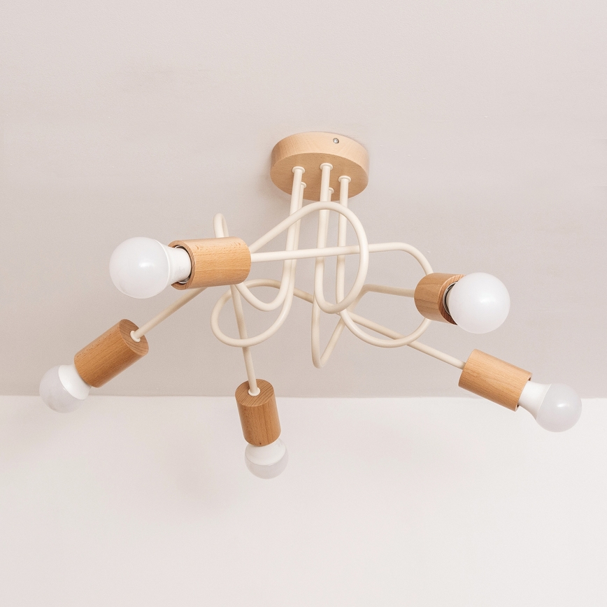 Επιφανειακό φωτιστικό οροφής OXFORD 5xE27/15W/230V πεύκο/κρεμ