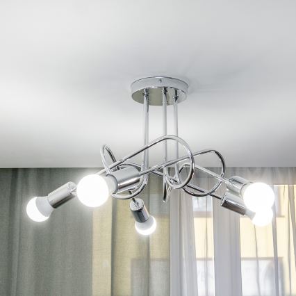 Επιφανειακό φωτιστικό οροφής OXFORD 5xE27/15W/230V γυαλιστερό χρώμιο