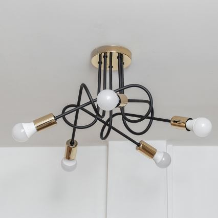 Επιφανειακό φωτιστικό οροφής OXFORD 5xE27/15W/230V χρυσό/μαύρο