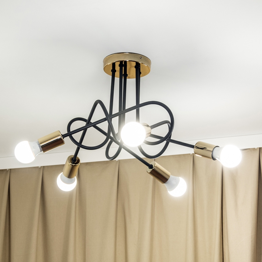 Επιφανειακό φωτιστικό οροφής OXFORD 5xE27/15W/230V χρυσό/μαύρο