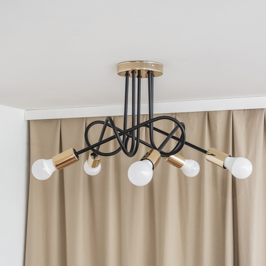 Επιφανειακό φωτιστικό οροφής OXFORD 5xE27/15W/230V χρυσό/μαύρο