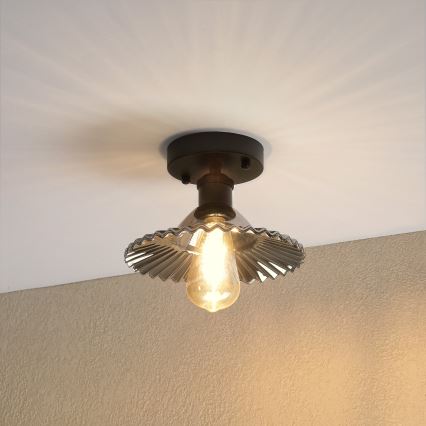 Επιφανειακό φωτιστικό οροφής TRISH 1xE27/15W/230V μαύρο/καπνιστό μαύρο