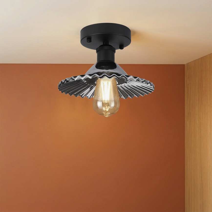 Επιφανειακό φωτιστικό οροφής TRISH 1xE27/15W/230V μαύρο/καπνιστό μαύρο