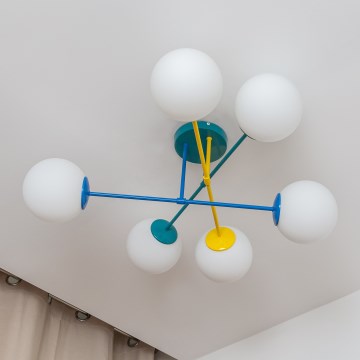 Επιφανειακός πολυέλαιος MOON 6xE27/15W/230V τυρκουάζ/κίτρινο/μπλε