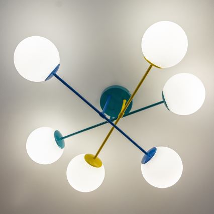 Επιφανειακός πολυέλαιος MOON 6xE27/15W/230V τυρκουάζ/κίτρινο/μπλε
