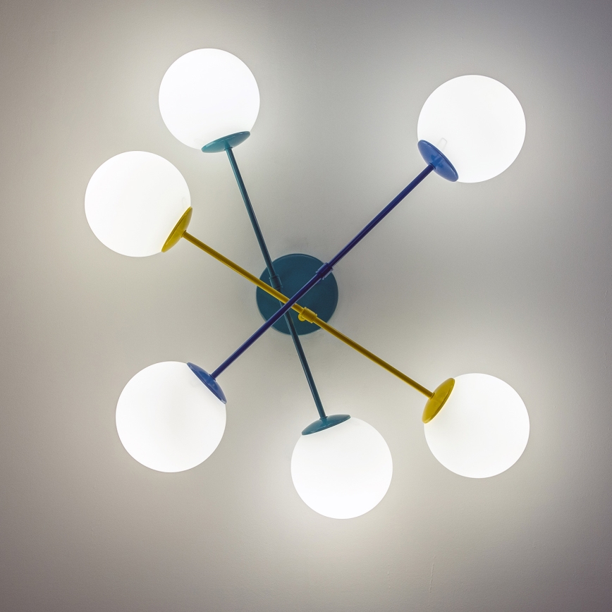 Επιφανειακός πολυέλαιος MOON 6xE27/15W/230V τυρκουάζ/κίτρινο/μπλε