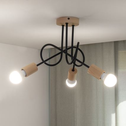 Επιφανειακός πολυέλαιος OXFORD 3xE27/15W/230V πεύκο/μαύρο