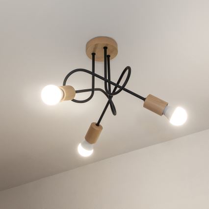 Επιφανειακός πολυέλαιος OXFORD 3xE27/15W/230V πεύκο/μαύρο