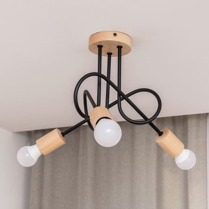 Επιφανειακός πολυέλαιος OXFORD 3xE27/15W/230V πεύκο/μαύρο