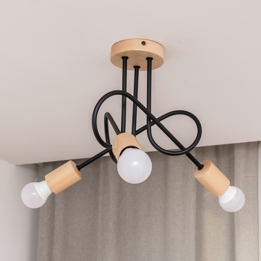 Επιφανειακός πολυέλαιος OXFORD 3xE27/15W/230V πεύκο/μαύρο