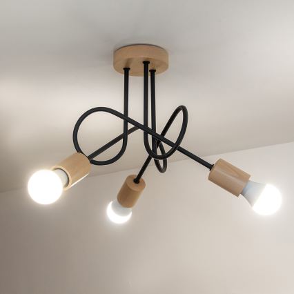 Επιφανειακός πολυέλαιος OXFORD 3xE27/15W/230V πεύκο/μαύρο