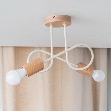 Επιφανειακός πολυέλαιος οροφής OXFORD 2xE27/15W/230V πεύκο/κρεμ