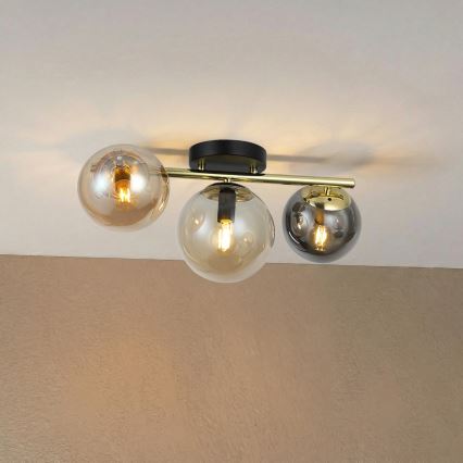 Επικαθήμενο φωτιστικό οροφής AURIS 3xE14/15W/230V χρυσό/καπνιστό μαύρο/μπεζ