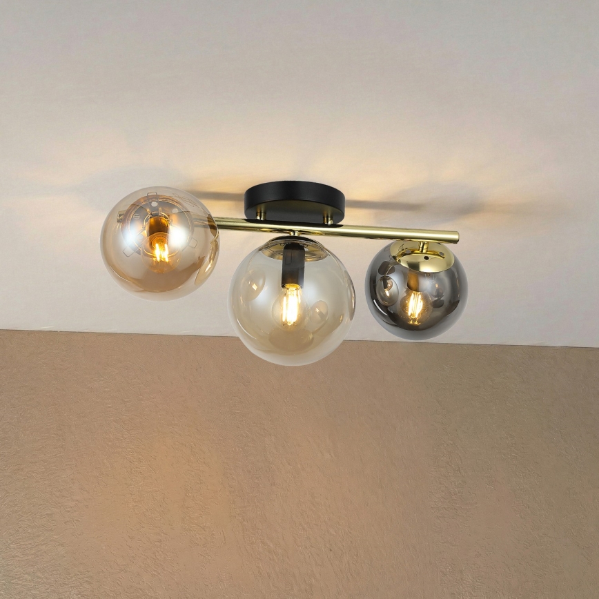 Επικαθήμενο φωτιστικό οροφής AURIS 3xE14/15W/230V χρυσό/καπνιστό μαύρο/μπεζ
