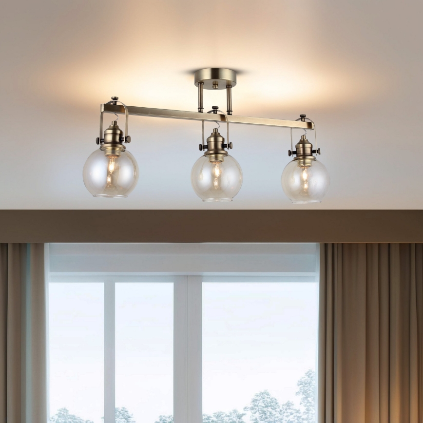 Επικαθήμενο φωτιστικό οροφής POLINO 3xE27/40W/230V μπρονζέ