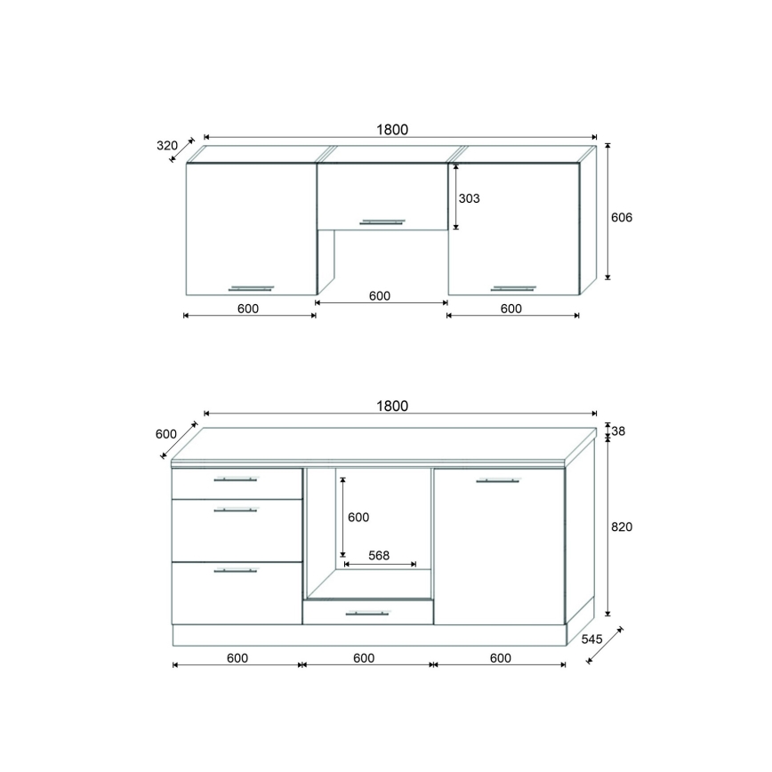 Έπιπλο κουζίνας CELESTE 180 cm, γυαλιστερό γκρι