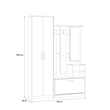 Έπιπλο εισόδου KAVI με καθρέφτη, σε απόχρωση δρυς Artisan