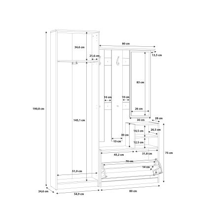 Έπιπλο εισόδου KAVI με καθρέφτη, σε απόχρωση δρυς Artisan