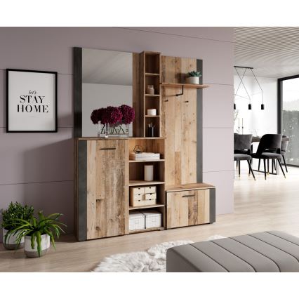 Έπιπλο εισόδου με καθρέφτη KEVIN καφέ/μαύρο