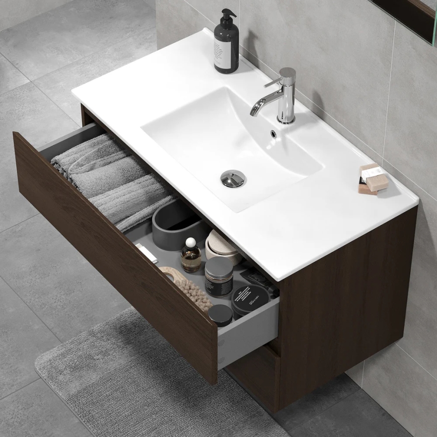 Έπιπλο μπάνιου με νιπτήρα KENWOOD 91x50x47 cm, φινίρισμα καρυδιάς