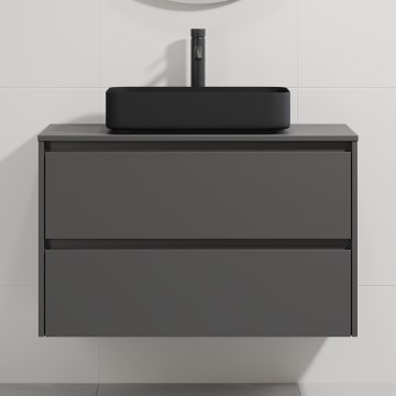 Έπιπλο μπάνιου με νιπτήρα TRONDHEIM/LJORDAL 90x57x46 εκ. ανθρακί/μαύρο