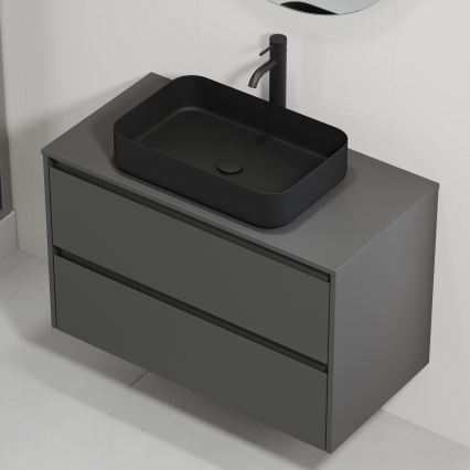 Έπιπλο μπάνιου με νιπτήρα TRONDHEIM/LJORDAL 90x57x46 εκ. ανθρακί/μαύρο