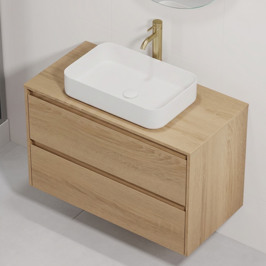 Έπιπλο μπάνιου με νιπτήρα TRONDHEIM/LJORDAL 90x57x46 εκ., σε δρυς/λευκό