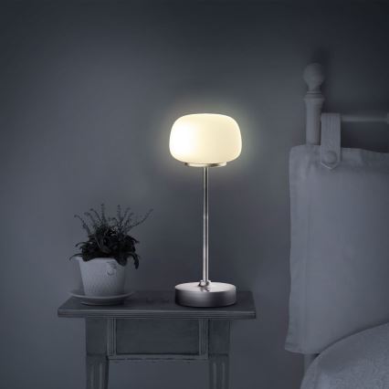 Επιτραπέζια λάμπα αφής dimming LED RIMINI LED/2W/5V USB 2000 mAh ματ χρώμιο/λευκό