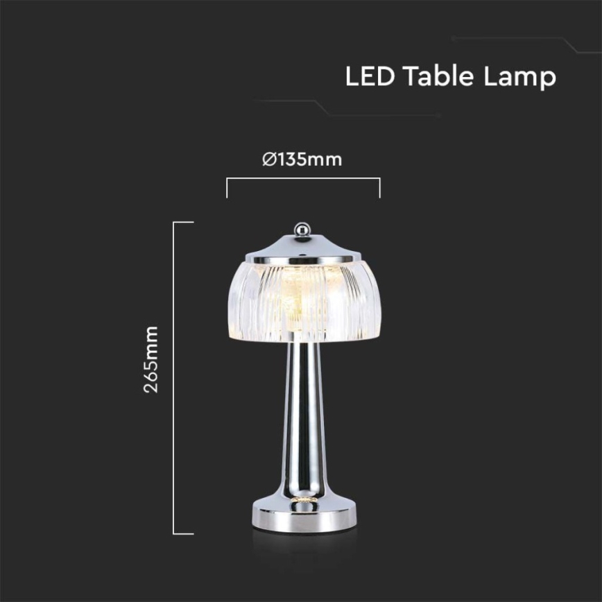 LED Dimmable επαναφορτιζόμενο επιτραπέζιο φωτιστικό αφής LED/1W/5V 3000-6000K 1800 mAh γυαλιστερό χρώμιο