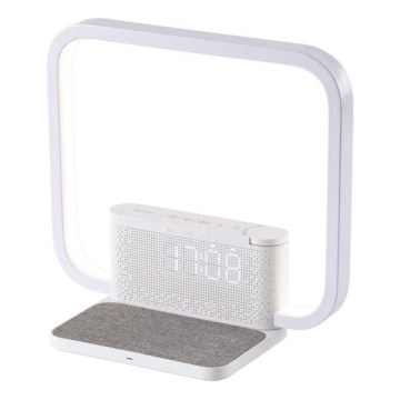 Επιτραπέζιο φωτιστικό LED ντιμαριζόμενο με ρολόι ξυπνητήρι και με φόρτιση Qi LED/18W/230V λευκό