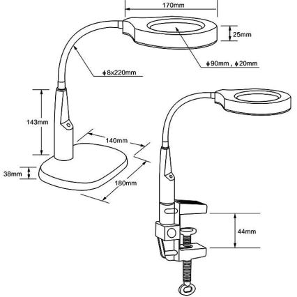 Επιτραπέζιο φωτιστικό LED ντιμαριζόμενο με διεστιακό μεγεθυντικό φακό LED/6W/230V 6000-7000K λευκό