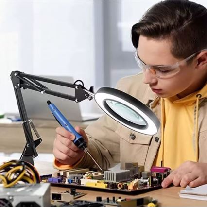 Επιτραπέζιο φωτιστικό LED ντιμαριζόμενο με μεγεθυντικό φακό LED/11W/5V 3000-6000K μαύρο