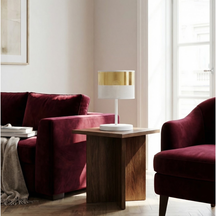 Επιτραπέζιο φωτιστικό LUX 1xE27/15W/230V λευκό/χρυσό