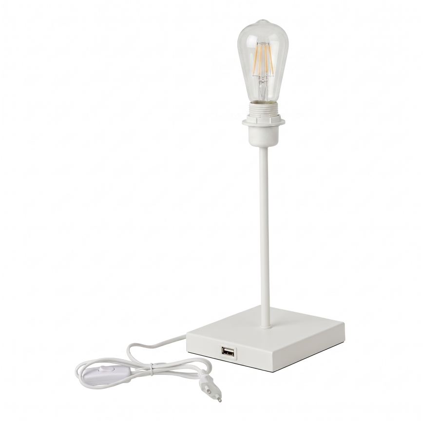 Επιτραπέζιο φωτιστικό με θύρα USB 1xE27/15W/230V λευκό
