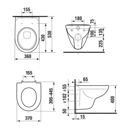 Κρεμαστή λεκάνη WC LYRA + κάθισμα τουαλέτας SoftClose LYRA + πλήκτρο διπλής ροής DUAL + εντοιχιζόμενος μηχανισμός + μονωτικό υπόστρωμα
