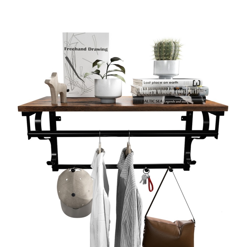 Επιτοίχια κρεμάστρα με ράφι NATE καφέ/μαύρο