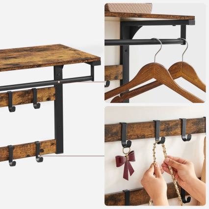 Επιτοίχια κρεμάστρα με ράφι NATE σε καφέ/μαύρο