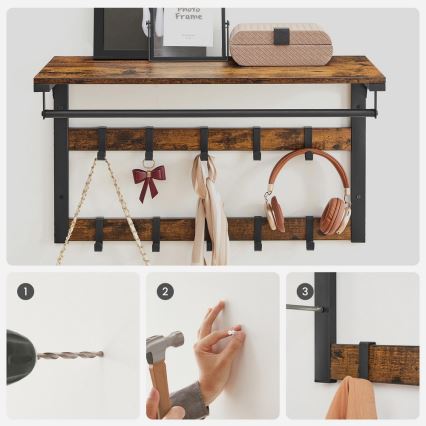 Επιτοίχια κρεμάστρα με ράφι NATE σε καφέ/μαύρο